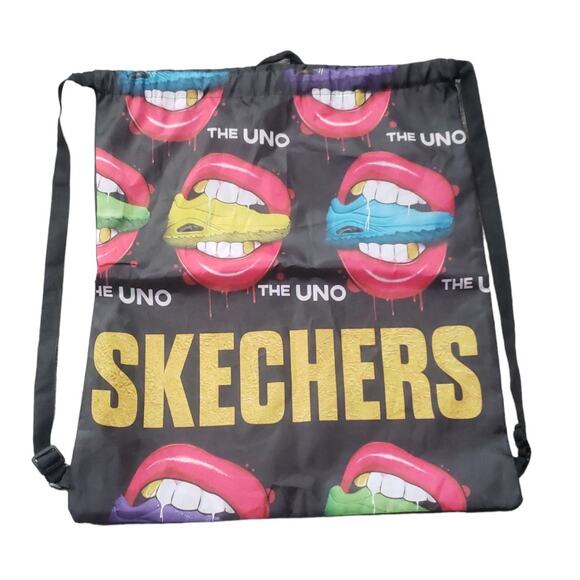 Skechers The Uno Mouth Teeth Shoe Nylon Promotional Drawstring Backpack Tote - Picture 1 of 5